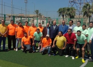 BU president commences the football tournament for Benha University's employees