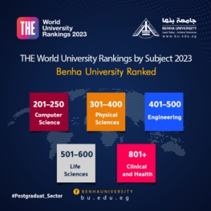 Benha University is in the world's universities rankings by subject as per the British Times ranking in 2023