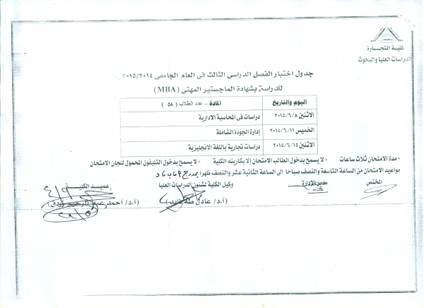 طلاب الدراسات العليا لعام 2014م /2015م