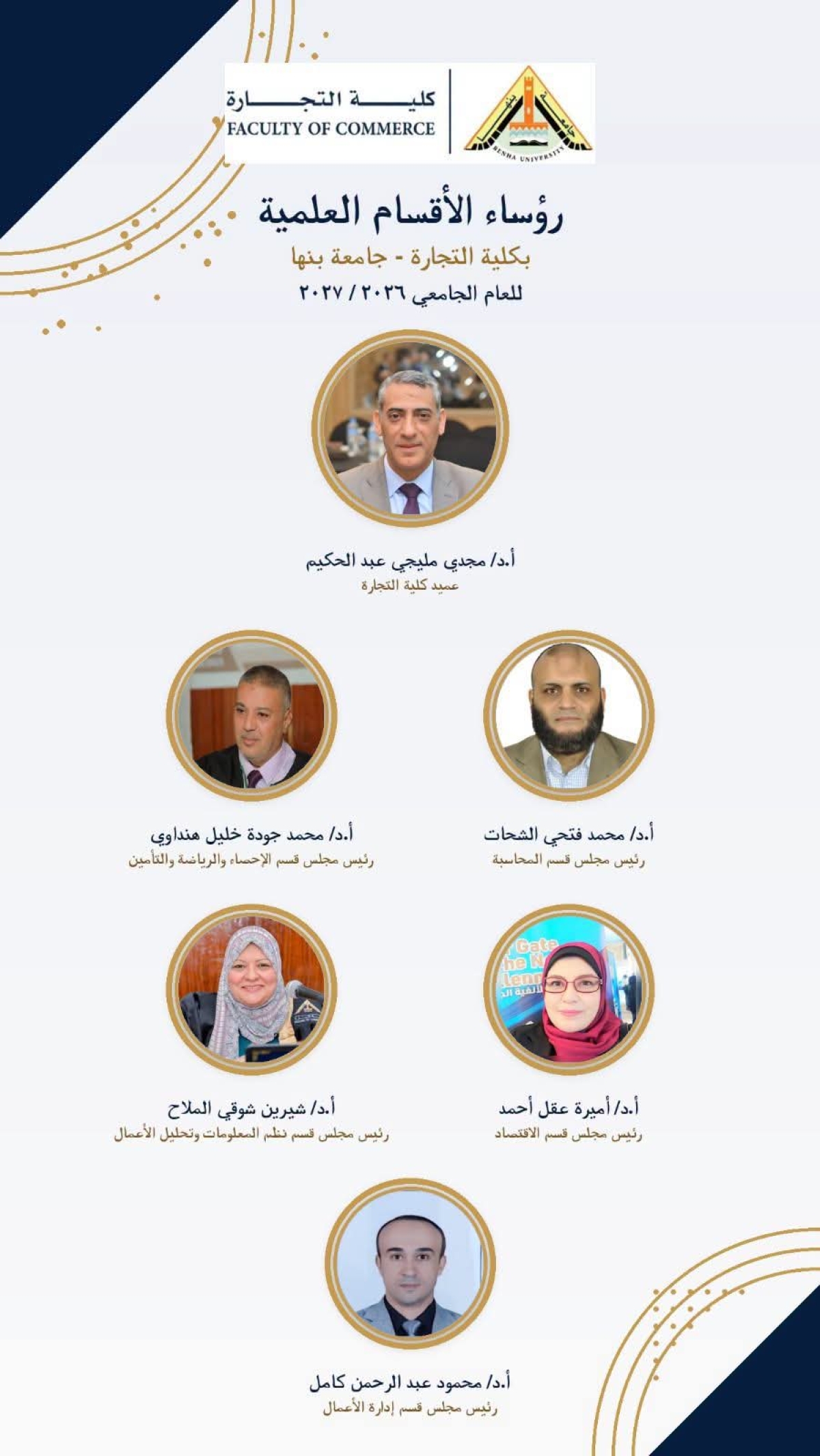 رؤساء الأقسام العلمية بكلية التجارة جامعة بنها