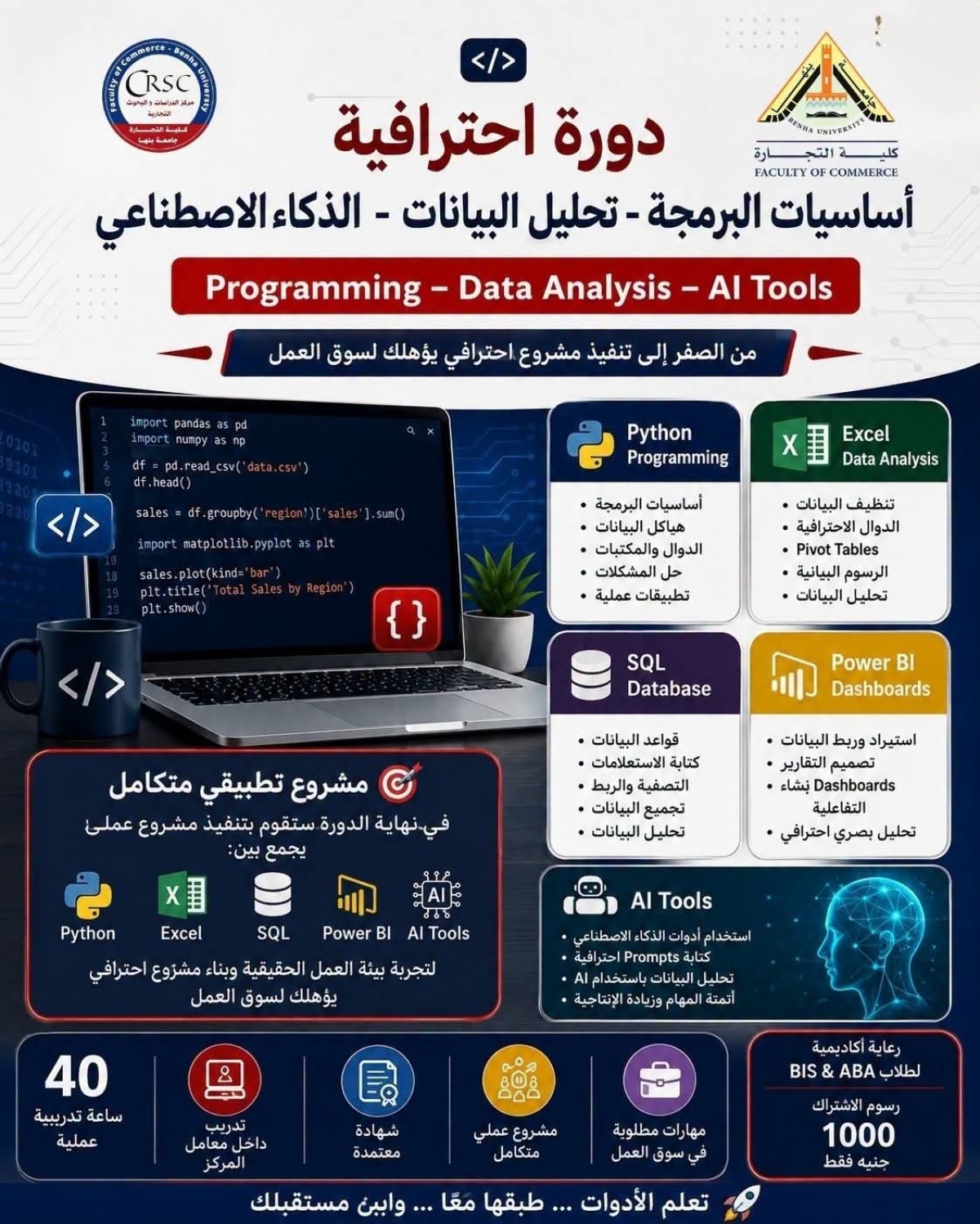فتح باب الحجز في الدورة الاحترافية أساسيات البرمجة – تحليل البيانات – الذكاء الاصطناعي